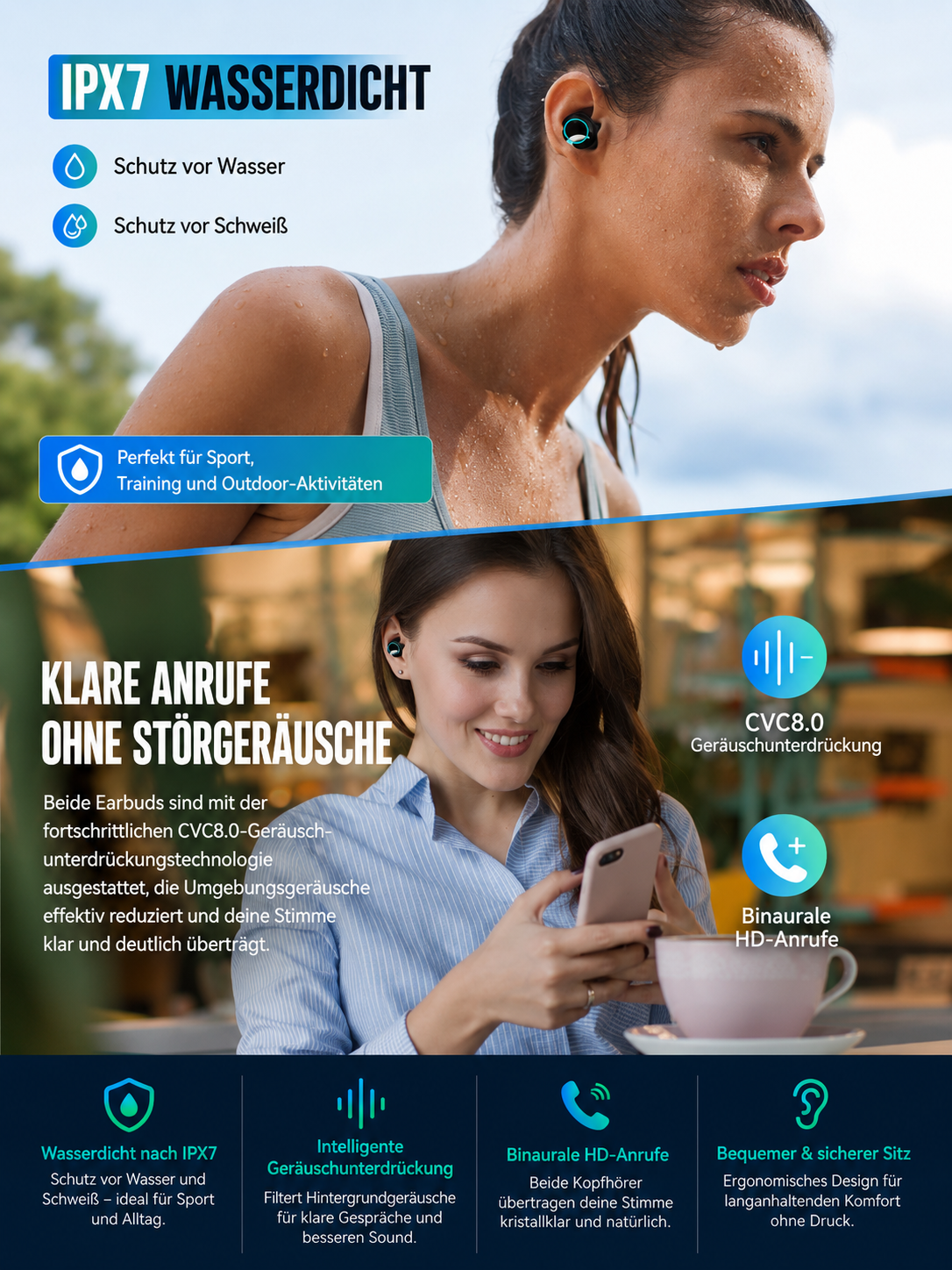 9D Bluetooth 5.1 Kopfhörer – Kabellose HiFi Earbuds mit Ladecase & IPX7 Wasserschutz