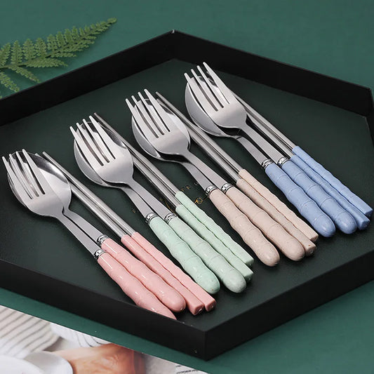 3pcs/set Tableware Set Stainless Steel Chopsticks Fork Spoon Set Travel Flatware With Box Lunch Tableware Kitchen Accessories