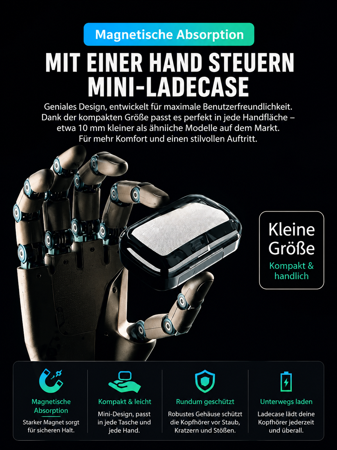 9D Bluetooth 5.1 Kopfhörer – Kabellose HiFi Earbuds mit Ladecase & IPX7 Wasserschutz