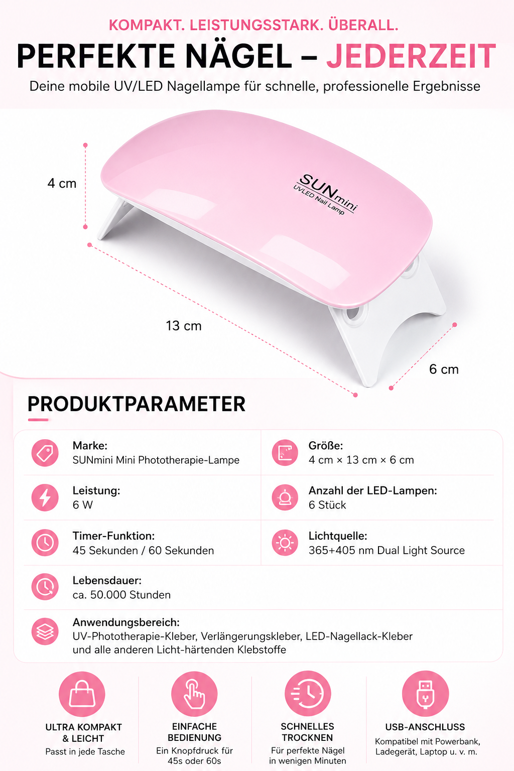 💅 GlowDry Mini UV Nagellampe - Schnelles & professionelles Trocknen für perfekte Gel-Nägel