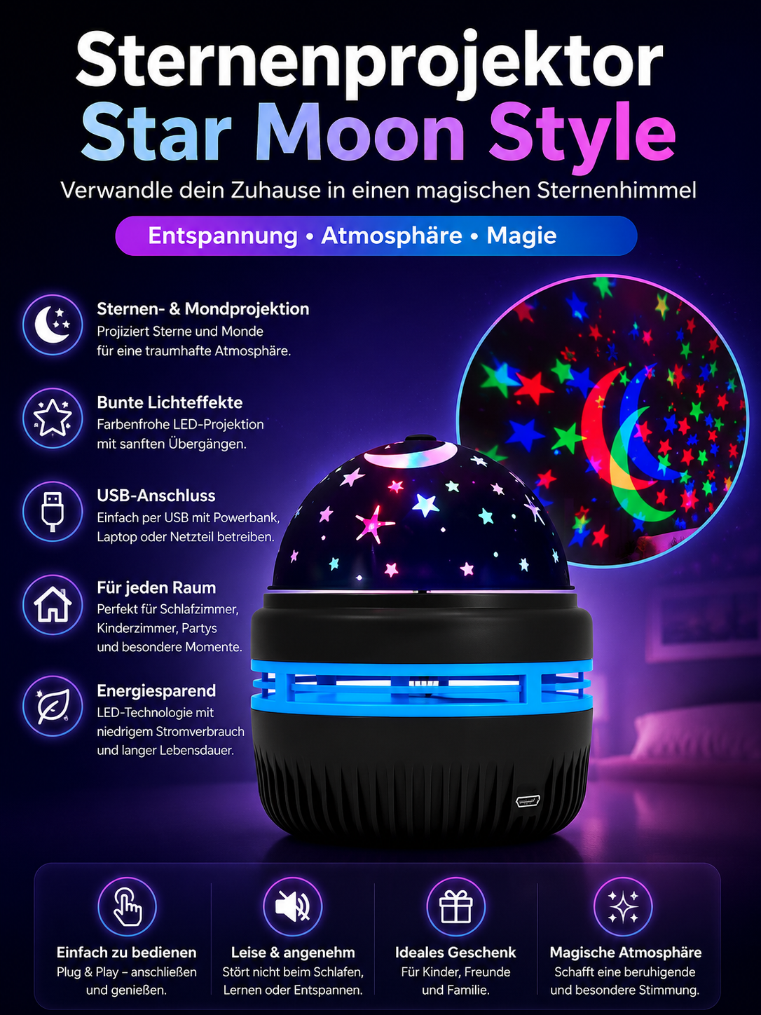 🌌 GalaxyGlow LED Sternenprojektor - Verwandle dein Zimmer in einen magischen Sternenhimmel