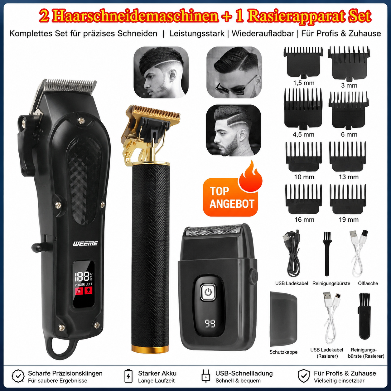 Vintage Profi Haarschneider – Kabellose Präzision für perfekte Cuts