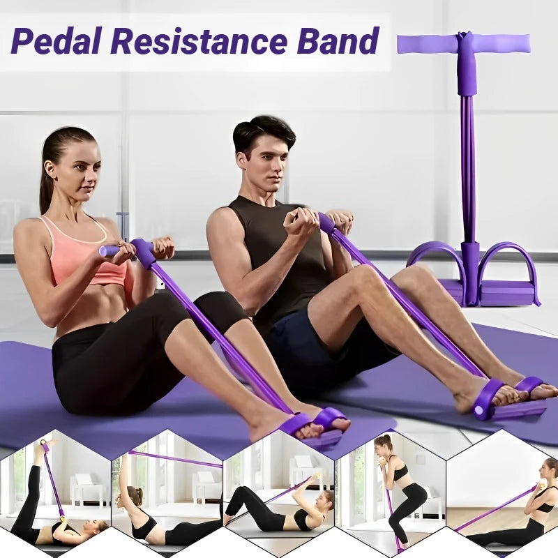 Vierrohr-Pedalspanner, multifunktionales Haushalts-Fitnessgerät, Yoga, Bauchstärkung, elastisches Band, Spannseil
