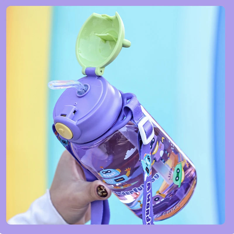 1PC Kinder Wasser Schnabeltasse Kinder Wasserflasche mit Strohhalm und Griff Tragbare Trinkflasche Tasse Kinder