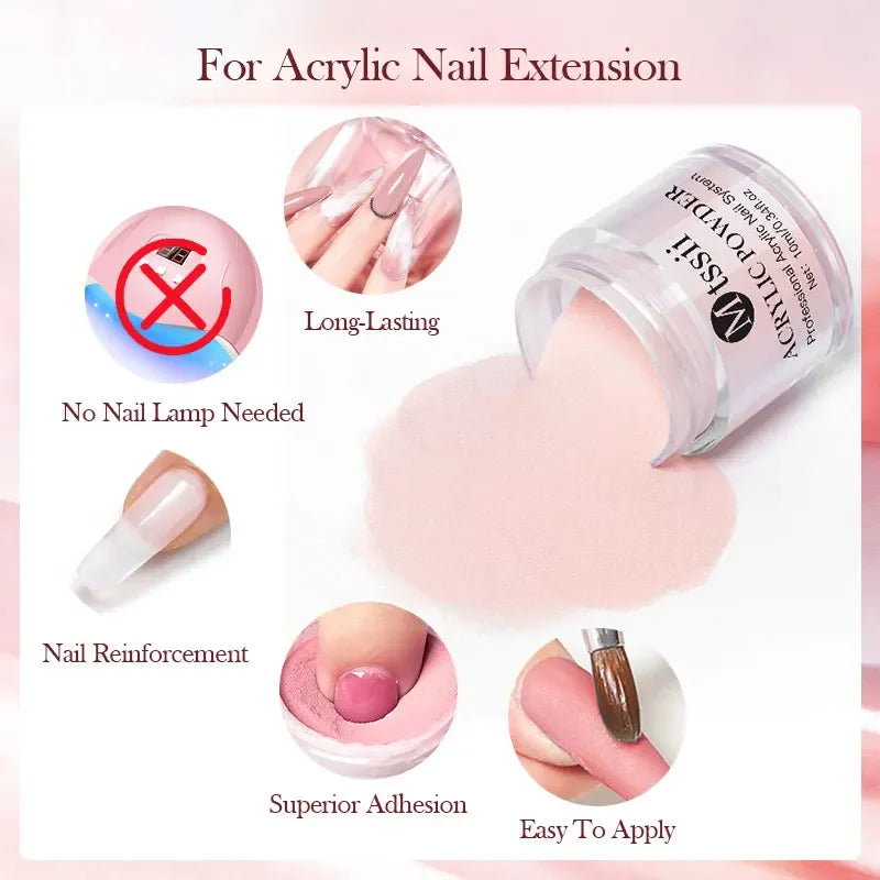 8-teiliges MTSSII Acrylpulver-Nagelsystem-Set, klares Nude-Rosa-Monomer-Flüssigkeitsset mit Nagelbürste für Nagelverlängerung, Schnitzblume