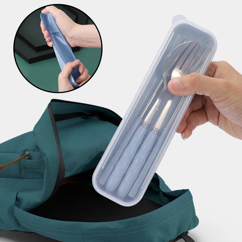 3pcs/set Tableware Set Stainless Steel Chopsticks Fork Spoon Set Travel Flatware With Box Lunch Tableware Kitchen Accessories