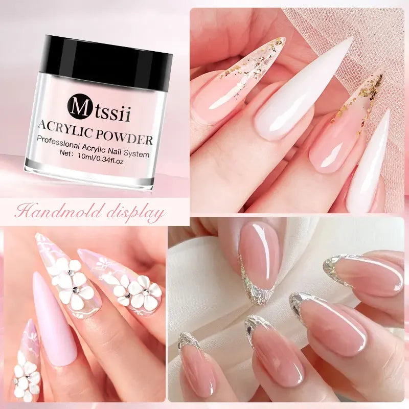 8-teiliges MTSSII Acrylpulver-Nagelsystem-Set, klares Nude-Rosa-Monomer-Flüssigkeitsset mit Nagelbürste für Nagelverlängerung, Schnitzblume