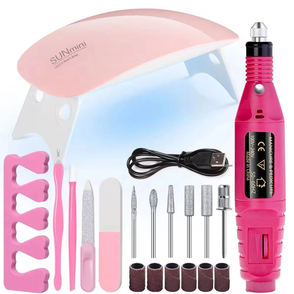LINMANDA Professional USB Electric Nail Drill Polish File Kit with UV LED Nail Lamp Gel Manicure Dryer Lamp Acrylic Starter Set