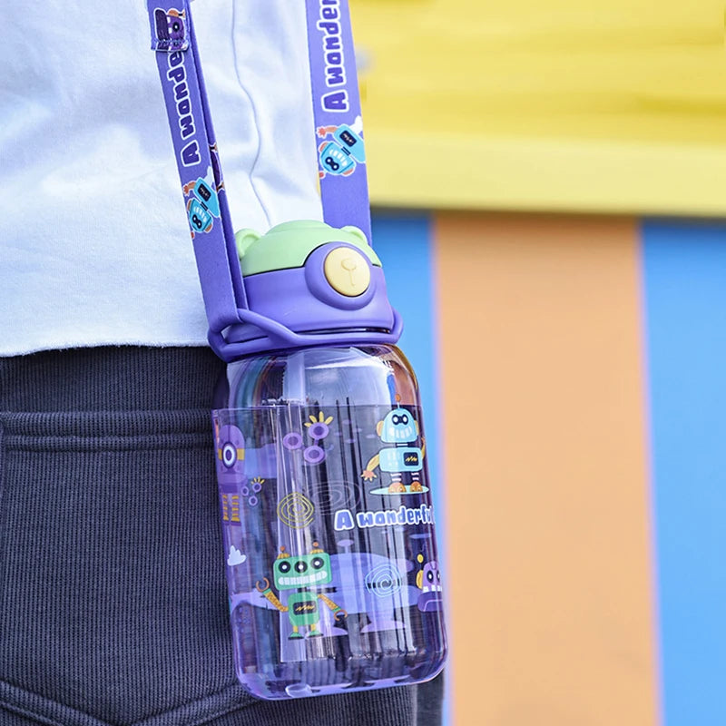1PC Kinder Wasser Schnabeltasse Kinder Wasserflasche mit Strohhalm und Griff Tragbare Trinkflasche Tasse Kinder