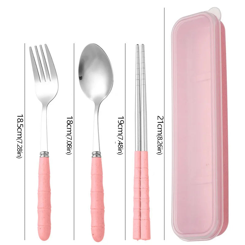 3pcs/set Tableware Set Stainless Steel Chopsticks Fork Spoon Set Travel Flatware With Box Lunch Tableware Kitchen Accessories