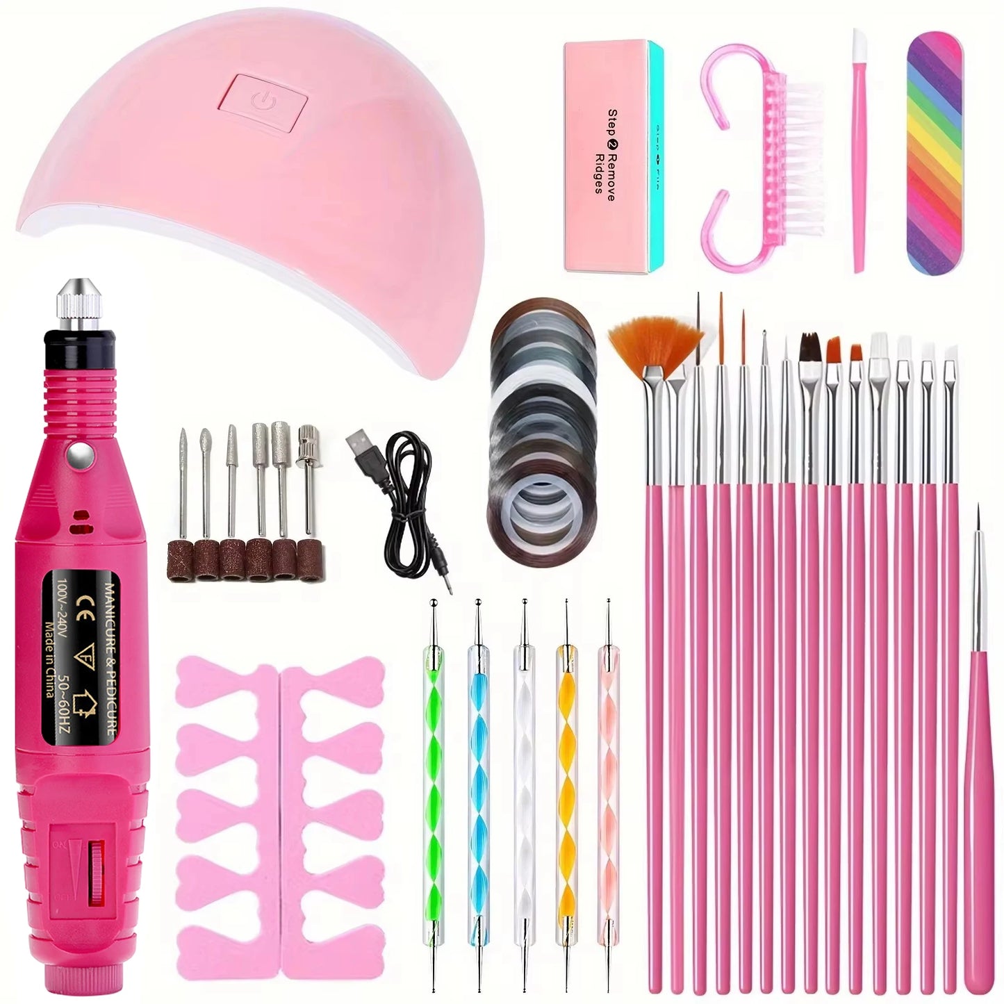 LINMANDA Professional USB Electric Nail Drill Polish File Kit with UV LED Nail Lamp Gel Manicure Dryer Lamp Acrylic Starter Set