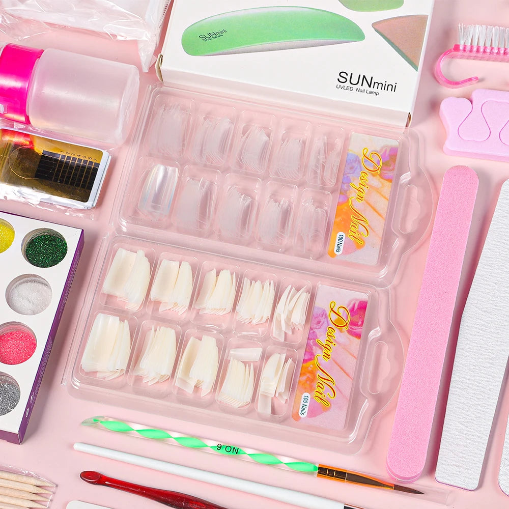 Nagel Acryl Pulver und Flüssiges Monomer Nägel Kunst Dekoration für Maniküre Set Kit Kristall Nagel Glitter 3D Nagel Tipps Schnitzwerkzeuge