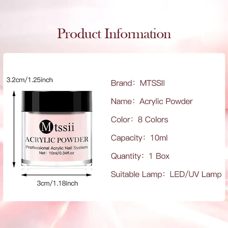 8-teiliges MTSSII Acrylpulver-Nagelsystem-Set, klares Nude-Rosa-Monomer-Flüssigkeitsset mit Nagelbürste für Nagelverlängerung, Schnitzblume