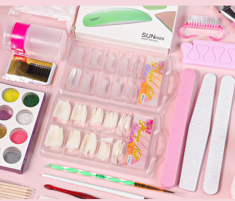 Nagel Acryl Pulver und Flüssiges Monomer Nägel Kunst Dekoration für Maniküre Set Kit Kristall Nagel Glitter 3D Nagel Tipps Schnitzwerkzeuge