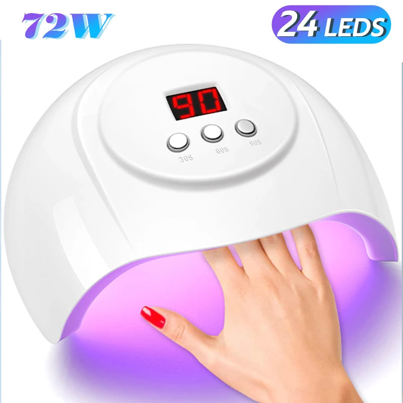 72 W UV-LED-Nagellampe, 24 LEDs, Nageltrockner mit Infrarot-Sensor, schnell trocknende Maniküre-Lampe, UV-Kabine für Nagelstudio-Nagelkunstwerkzeuge