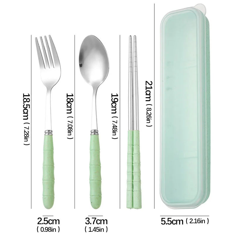 3pcs/set Tableware Set Stainless Steel Chopsticks Fork Spoon Set Travel Flatware With Box Lunch Tableware Kitchen Accessories