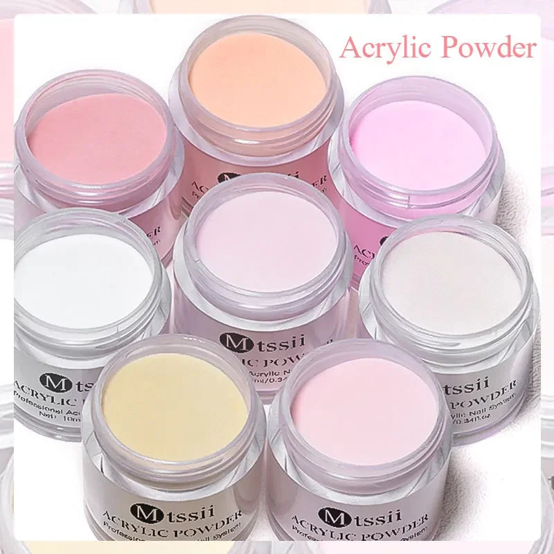 8-teiliges MTSSII Acrylpulver-Nagelsystem-Set, klares Nude-Rosa-Monomer-Flüssigkeitsset mit Nagelbürste für Nagelverlängerung, Schnitzblume