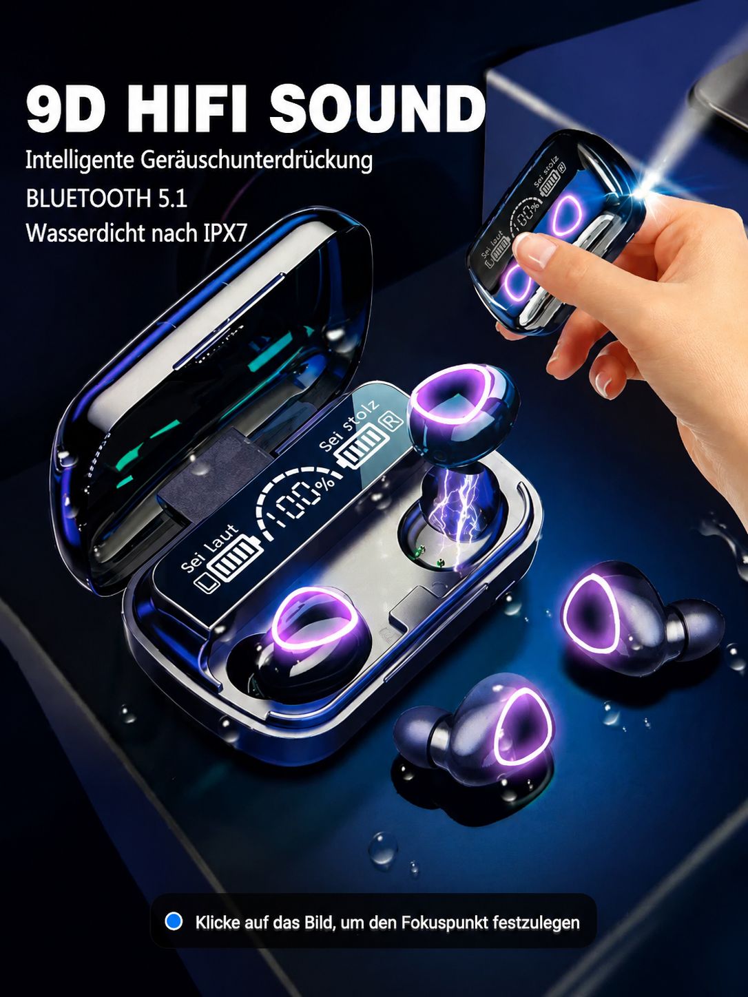 9D Bluetooth 5.1 Kopfhörer – Kabellose HiFi Earbuds mit Ladecase & IPX7 Wasserschutz
