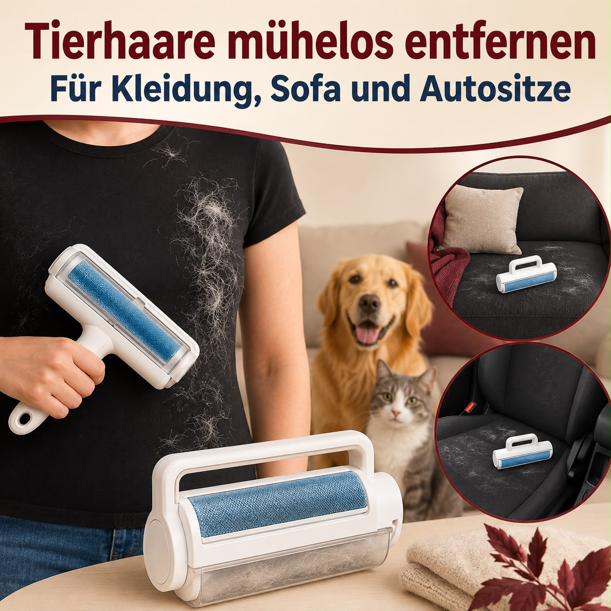 Tierhaarentferner mit Selbstreinigung – wiederverwendbare Fusselrolle